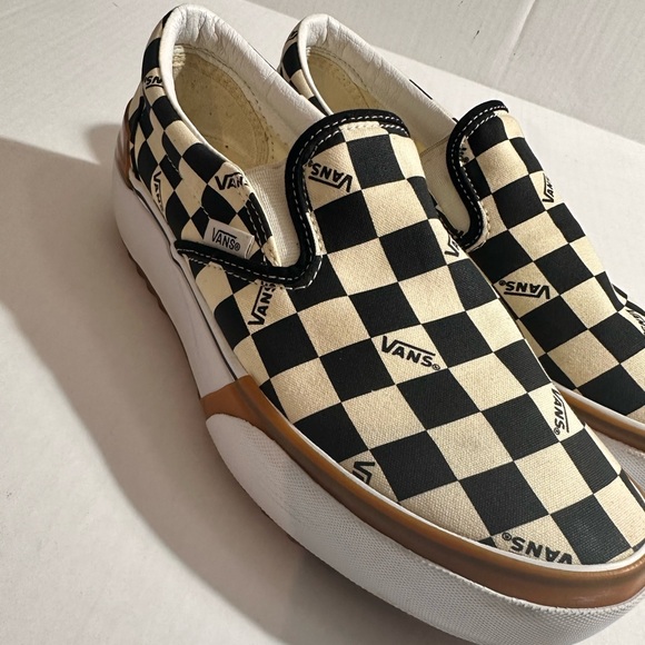 Vans stacked platform checkered board slip on sneaker white black size 10 - Picture 5 of 13